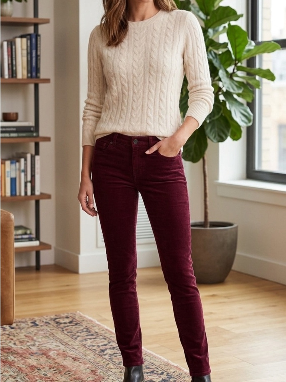 Edyson Hampton Burgundy Corduroy Skinny Jeans Size 28S Short NWT